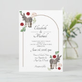 Donkey Red Floral Wedding Invitation  Kaart (Staand voorkant)