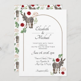 Donkey Red Floral Wedding Invitation Kaart
