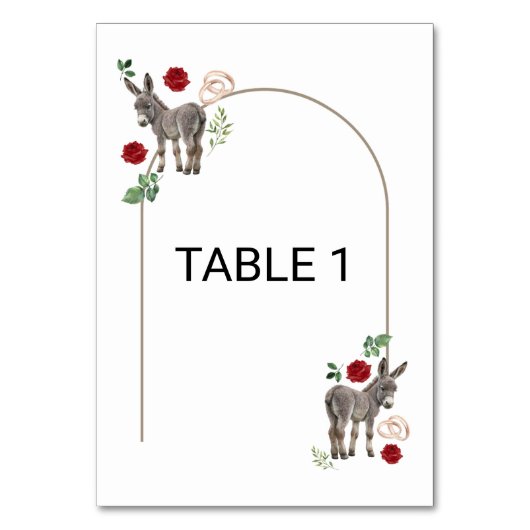 Donkey Red Floral Wedding Table Number Card Kaart (Voorkant)