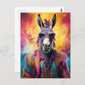Donkey Roze Bril, Regenboog Haar Briefkaart (Voorkant / Achterkant)