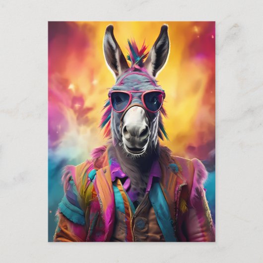 Donkey Roze Bril, Regenboog Haar Briefkaart (Voorkant)