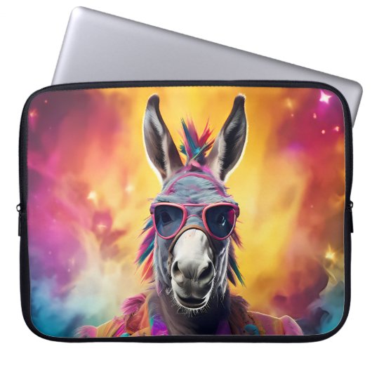 Donkey Roze Bril, Regenboog Haar Laptop Sleeve (Voorkant)