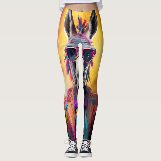 Donkey Roze Bril, Regenboog Haar Leggings (Voorkant)