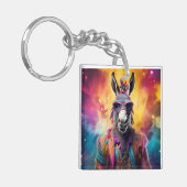 Donkey Roze Bril, Regenboog Haar Sleutelhanger (Voorkant Links)