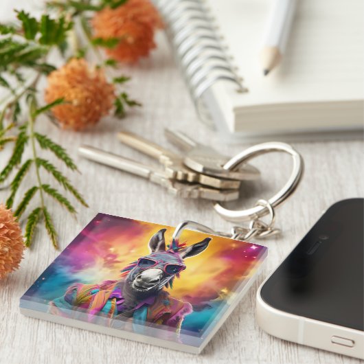 Donkey Roze Bril, Regenboog Haar Sleutelhanger (Voorkant Rechts)