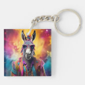 Donkey Roze Bril, Regenboog Haar Sleutelhanger (Achterkant)