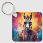 Donkey Roze Bril, Regenboog Haar Sleutelhanger (Voorkant)