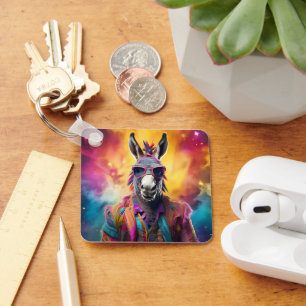 Donkey Roze Bril, Regenboog Haar Sleutelhanger