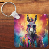 Donkey Roze Bril, Regenboog Haar Sleutelhanger (Voorkant)