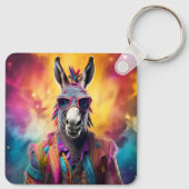 Donkey Roze Bril, Regenboog Haar Sleutelhanger (Achterkant)