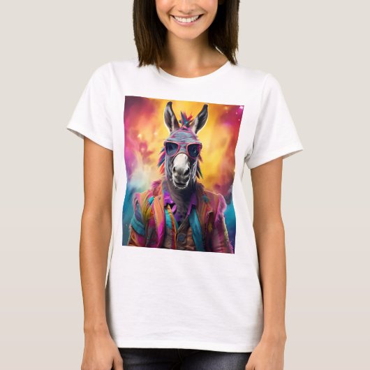 Donkey Roze Bril, Regenboog Haar T-shirt (Voorkant)