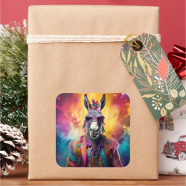 Donkey Roze Bril, Regenboog Haar Vierkante Sticker