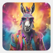 Donkey Roze Bril, Regenboog Haar Vierkante Sticker (Voorkant)