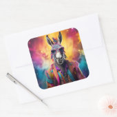 Donkey Roze Bril, Regenboog Haar Vierkante Sticker (Envelop)