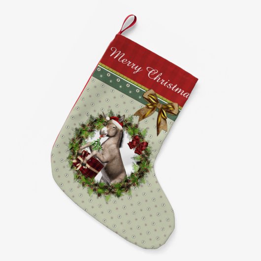 Donkey Santa Merry Kerstmis stoppen Kleine Kerstsok (Voorkant (Hangend))