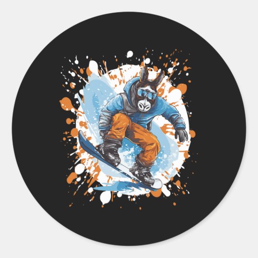 Donkey Snowboard voor dieren Ronde Sticker (Voorkant)