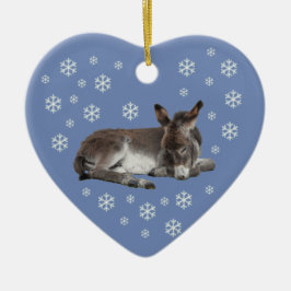Donkey Snowflakes op Blue Keramisch Ornament