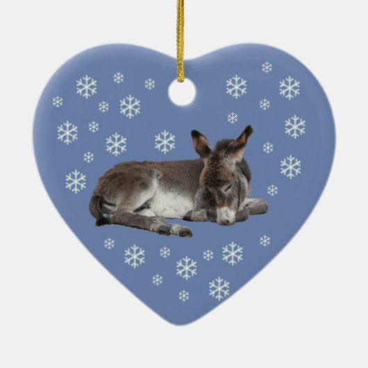 Donkey Snowflakes op Blue Keramisch Ornament (Achterkant)