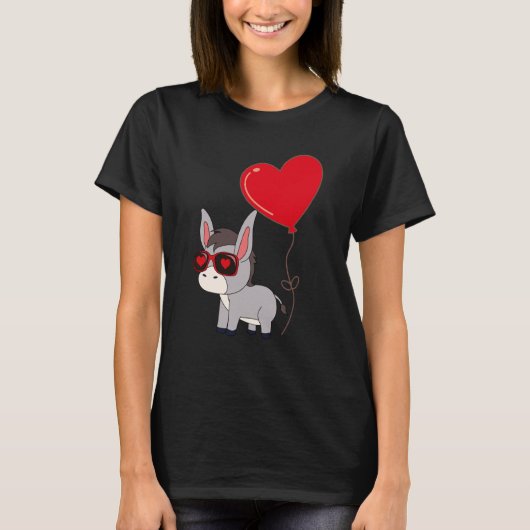 Donkey With Heart Balloon Valentines Day Love Boys T-shirt (Voorkant)
