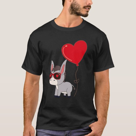 Donkey With Heart Balloon Valentines Day Love Boys T-shirt (Voorkant)
