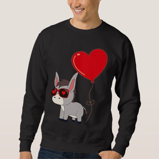 Donkey With Heart Balloon Valentines Day Love Boys Trui (Voorkant)