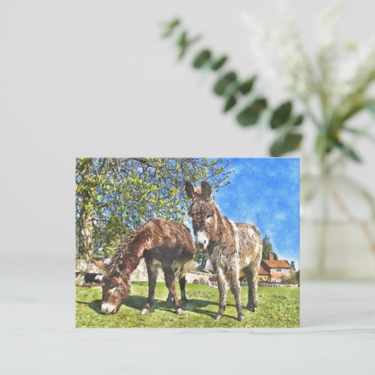 Donkeys Waterverf-stijl Briefkaart (Staand voorkant)