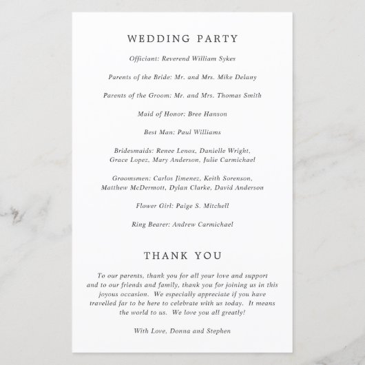 Donna Modern huwelijksprogramma (Achterkant)