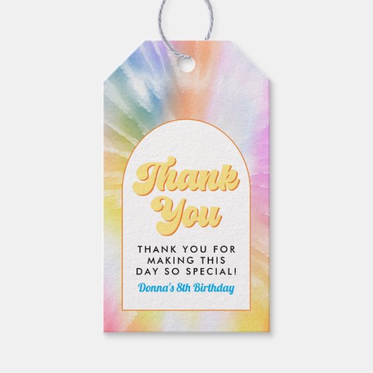 DONNA Retro Font Tie Dye Pool Party Verjaardag Cadeaulabel (Voorkant)