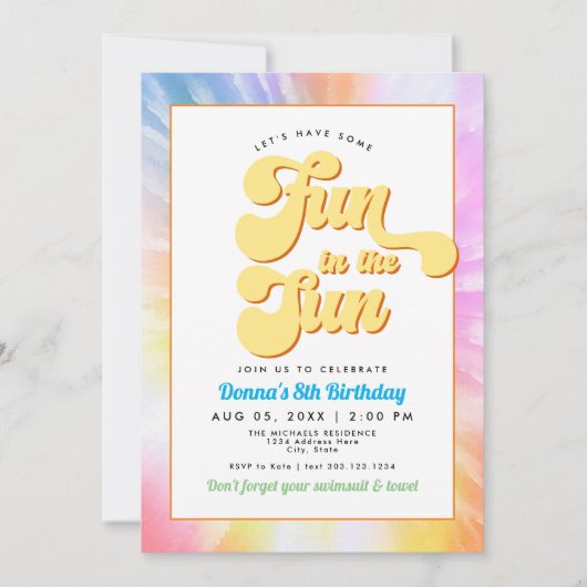 DONNA Retro Font Tie Dye Pool Party Verjaardag Kaart (Voorkant)