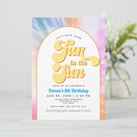 DONNA Retro Font Tie Dye Pool Party Verjaardag Kaart (Staand voorkant)