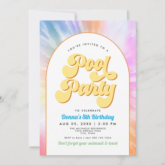 DONNA Retro Font Tie Dye Pool Party Verjaardag Kaart (Voorkant)