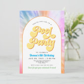 DONNA Retro Font Tie Dye Pool Party Verjaardag Kaart (Staand voorkant)
