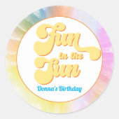 DONNA Retro Font Tie Dye Pool Party Verjaardag Ronde Sticker (Voorkant)