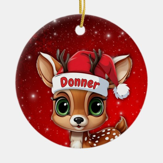 Donner Baby Deer, Fawn, Doe, Reindeer🦌 🎄 Keramisch Ornament (Voorkant)