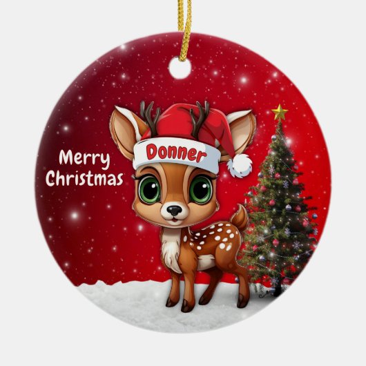 Donner Baby Deer, Fawn, Doe, Reindeer🦌 🎄 Keramisch Ornament (Voorkant)