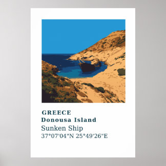 Donousa Griekenland gezonken schip muur kunst Poster