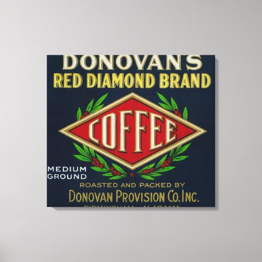 Donovan's Coffee LabelBirmingham, AL Canvas Afdruk (Voorkant)