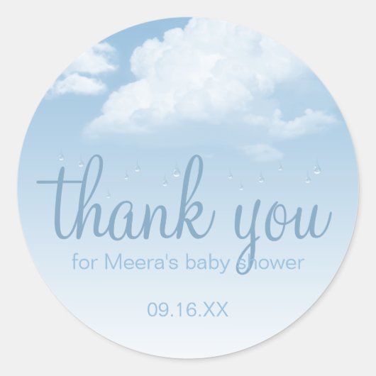 Donsige wolken Regendruppels Dank je Ronde Sticker (Voorkant)