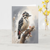 Donspecht zit op boomtak Blank Kaart (Gele Bloem)