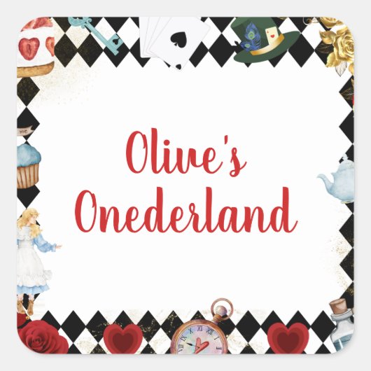 "Don't Be Late" Alice in ONEderland First Birthday Vierkante Sticker (Voorkant)