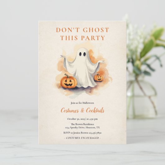 Dont Ghost Dit Feest Halloween Kostuum Feest Kaart (Staand voorkant)