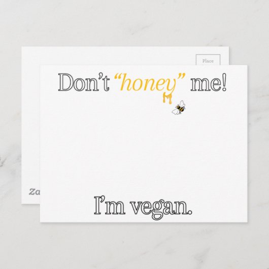 Don't 'Honey' mij! I'm Vegan Briefkaart (Voorkant / Achterkant)