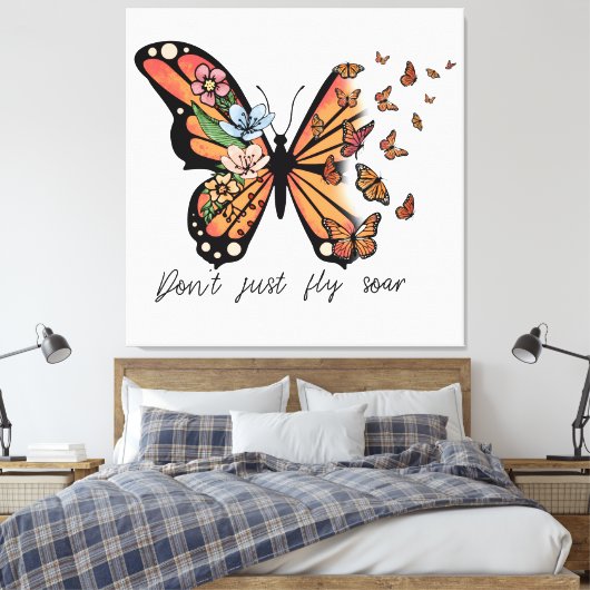 Dont Just Fly Soar Vlinders en Bloemen Canvas Afdruk (Insitu (Slaapkamer))