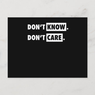 Dont Know Dont Care Funny Sarcastic Joke Gift Briefkaart