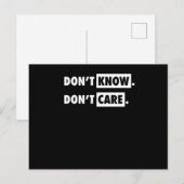 Dont Know Dont Care Funny Sarcastic Joke Gift Briefkaart (Voorkant / Achterkant)