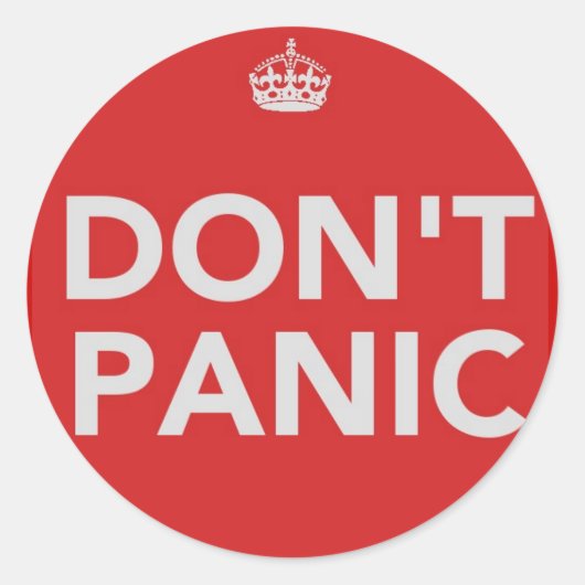 DON'T PANIC RONDE STICKER (Voorkant)