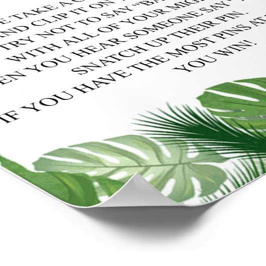 Don't Say Baby - Baby Shower Game Rules Monstera Poster (Hoek)