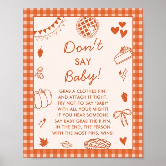 Don't Say Baby! Fun Baby Shower Game Sign Poster (Voorkant)