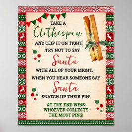 Don't Say Santa Clothespin Game Ugly Sweater Sign Poster
