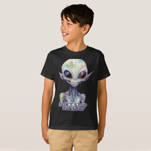 Dont Stop Believin Believe In Aliens  T-shirt (Voorkant volledig)